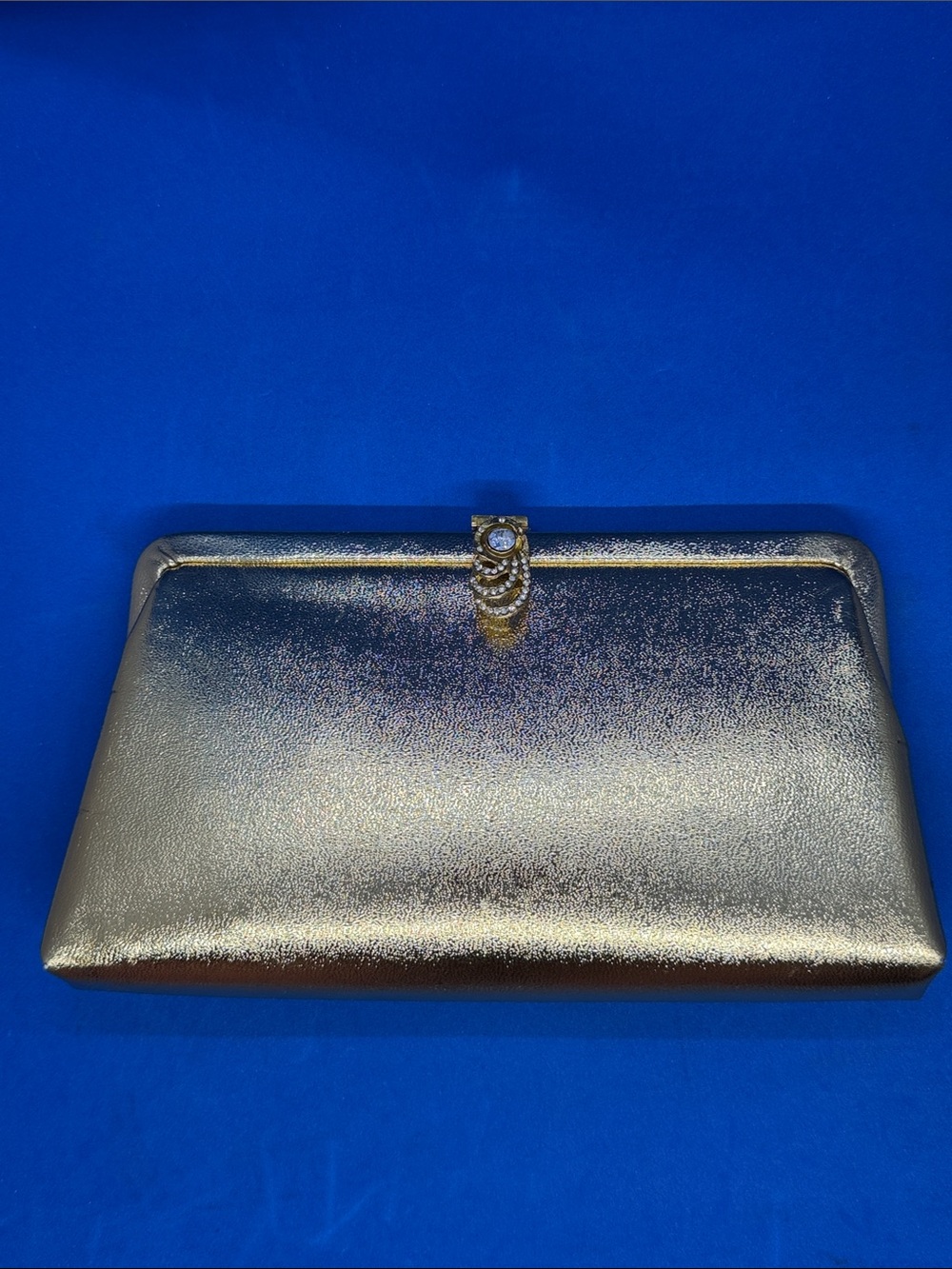 Vintage Gold Metallic Evening Clutch with Crystal Toggle